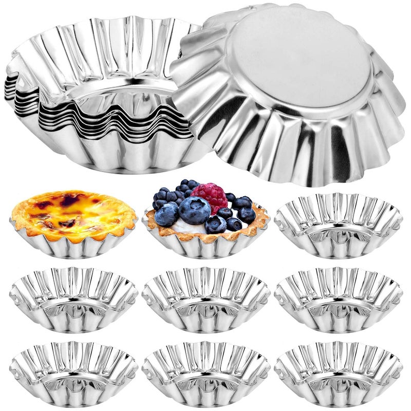 OBTANIM 20 Pcs Stainless Steel Mini Tart/Pie Pans, 3 Inch Small Tart/Pie Pan Portuguese Tart Baking Mold Mini Tart/Pie Tins for Baking Supplies - Image 1